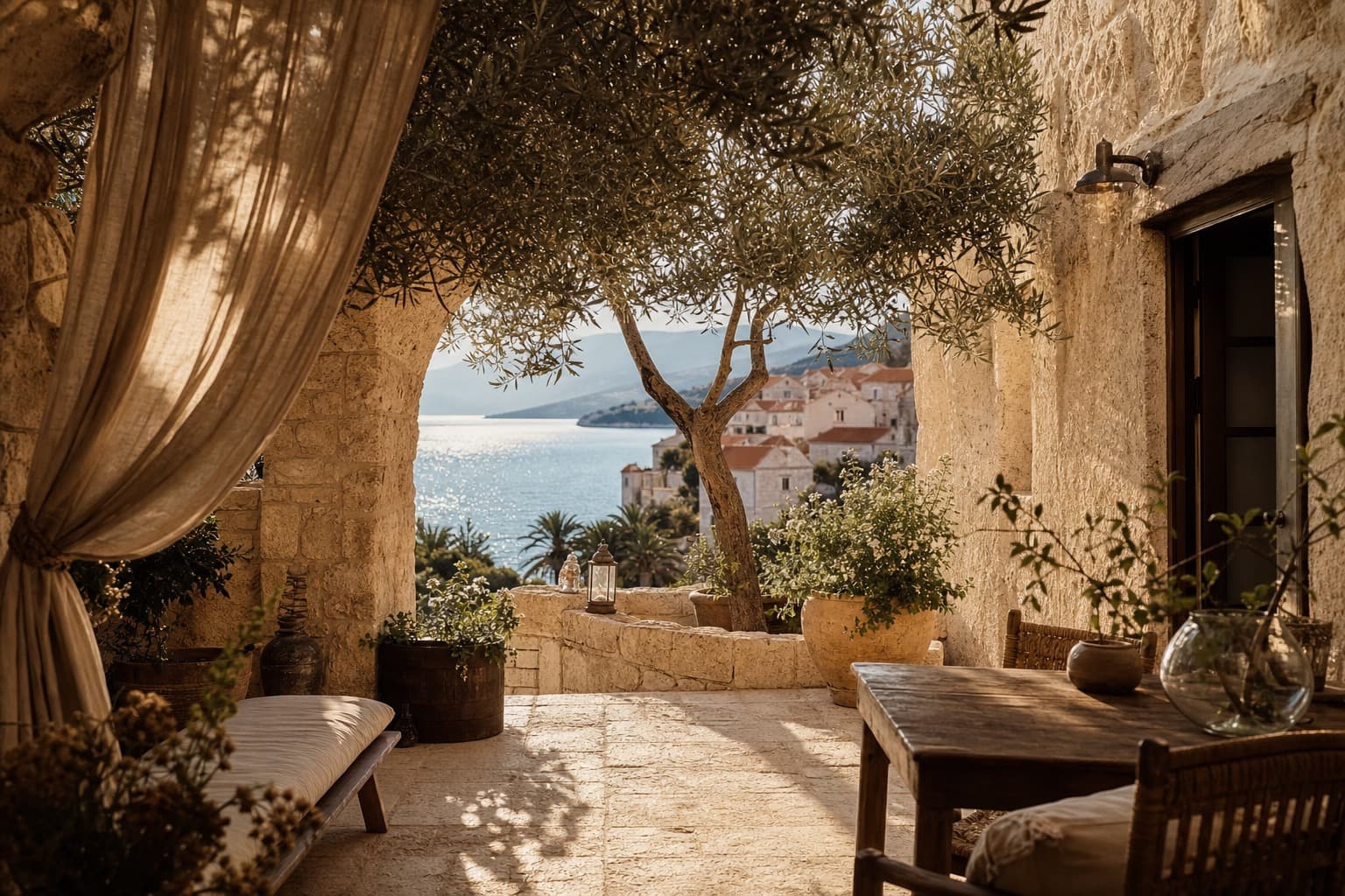 Best boutique hotels in Croatia — intimate stone courtyard by the Adriatic