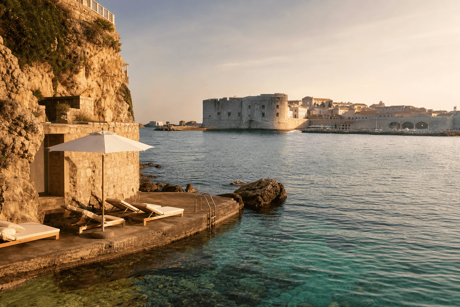 Luxury hotels with a private beach in Dubrovnik — cliffside sea access and wall views