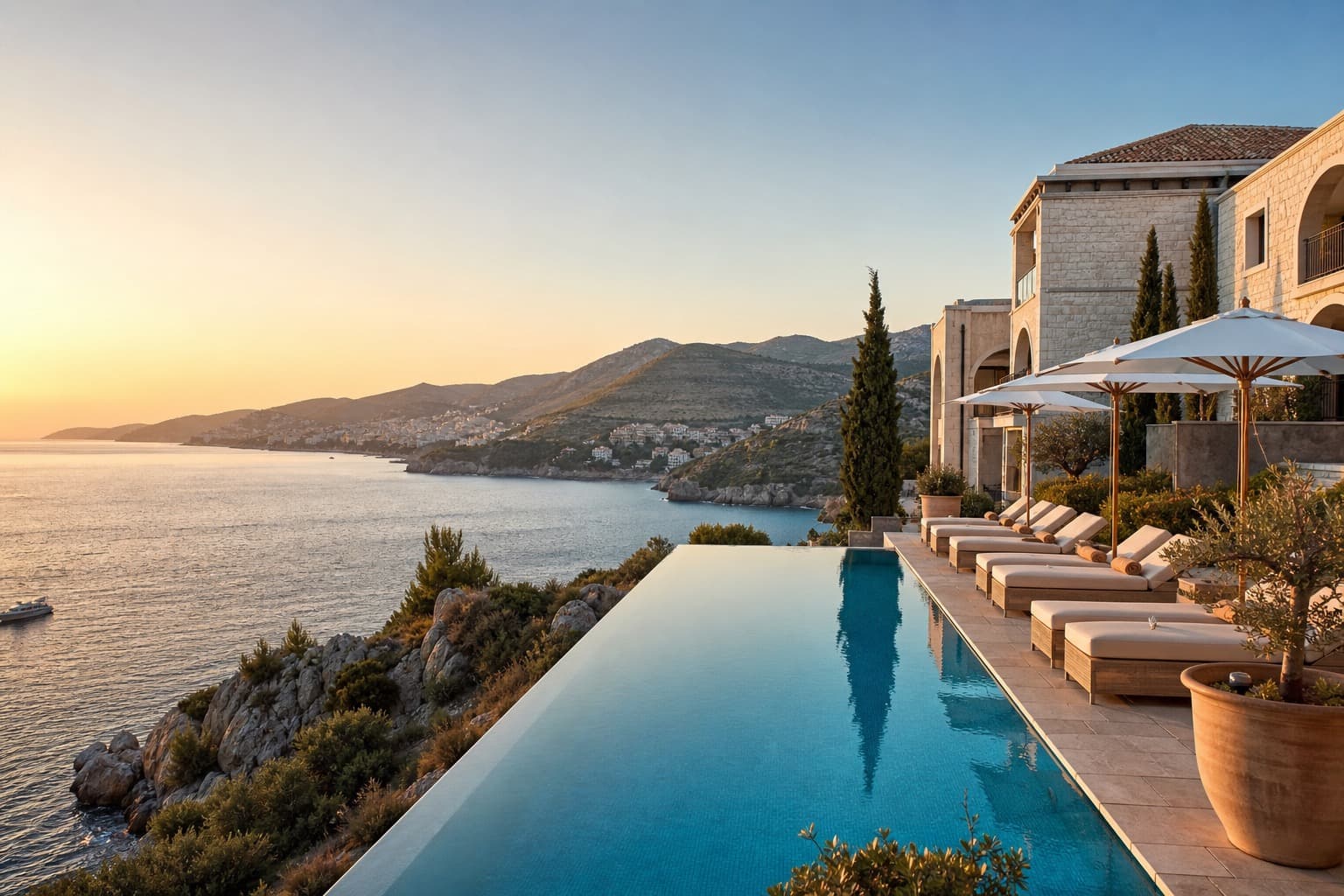 Most beautiful hotels in Croatia — luxury terrace overlooking the Adriatic