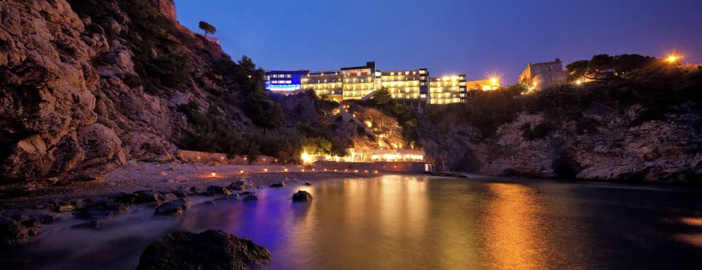 Hotel Bellevue's cove — the most beach-like private spot in Dubrovnik.